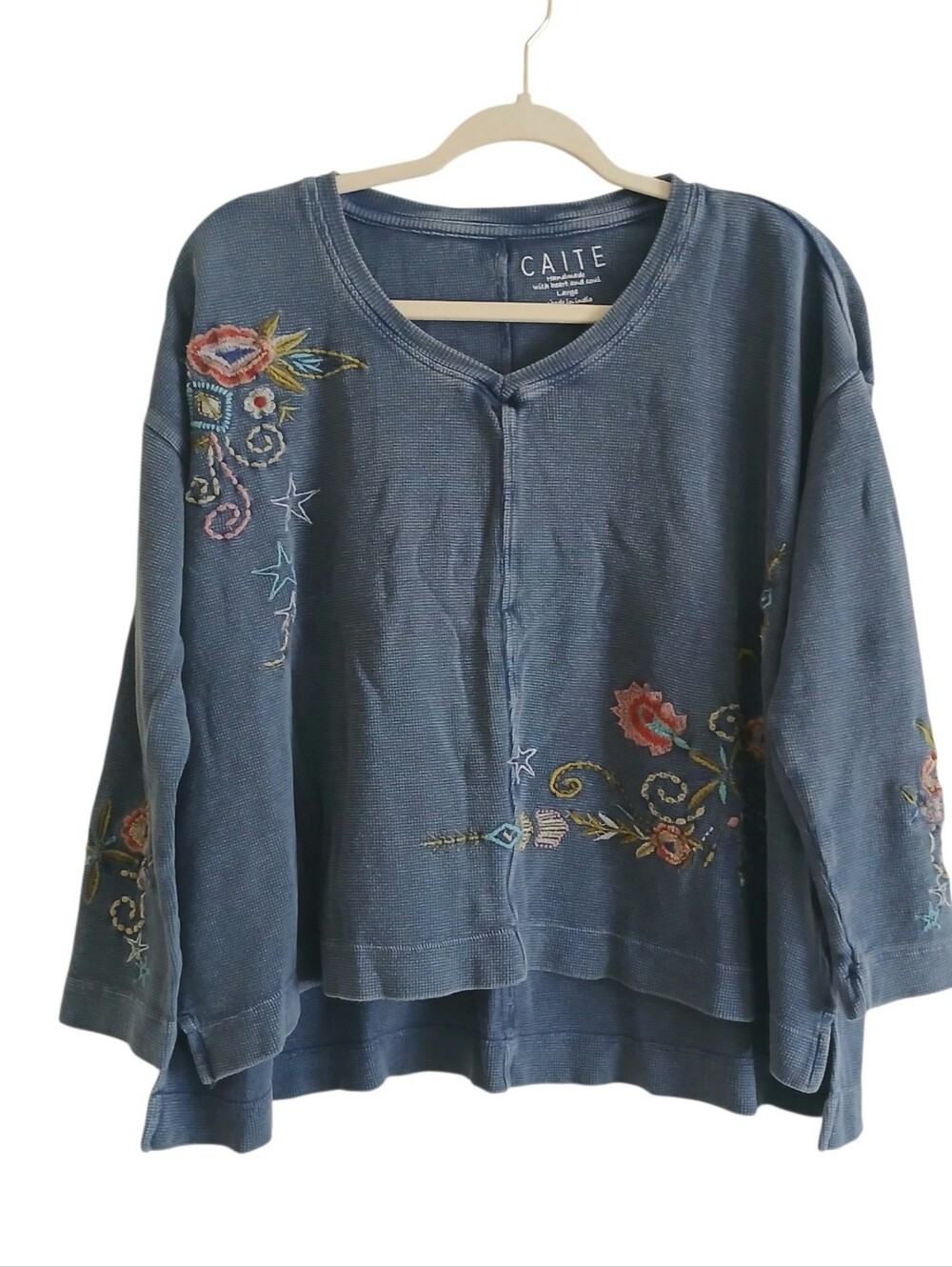 Caite Sundance 100% Cotton Embroidered Boxy Oversized Thermal L Slouchy Boho